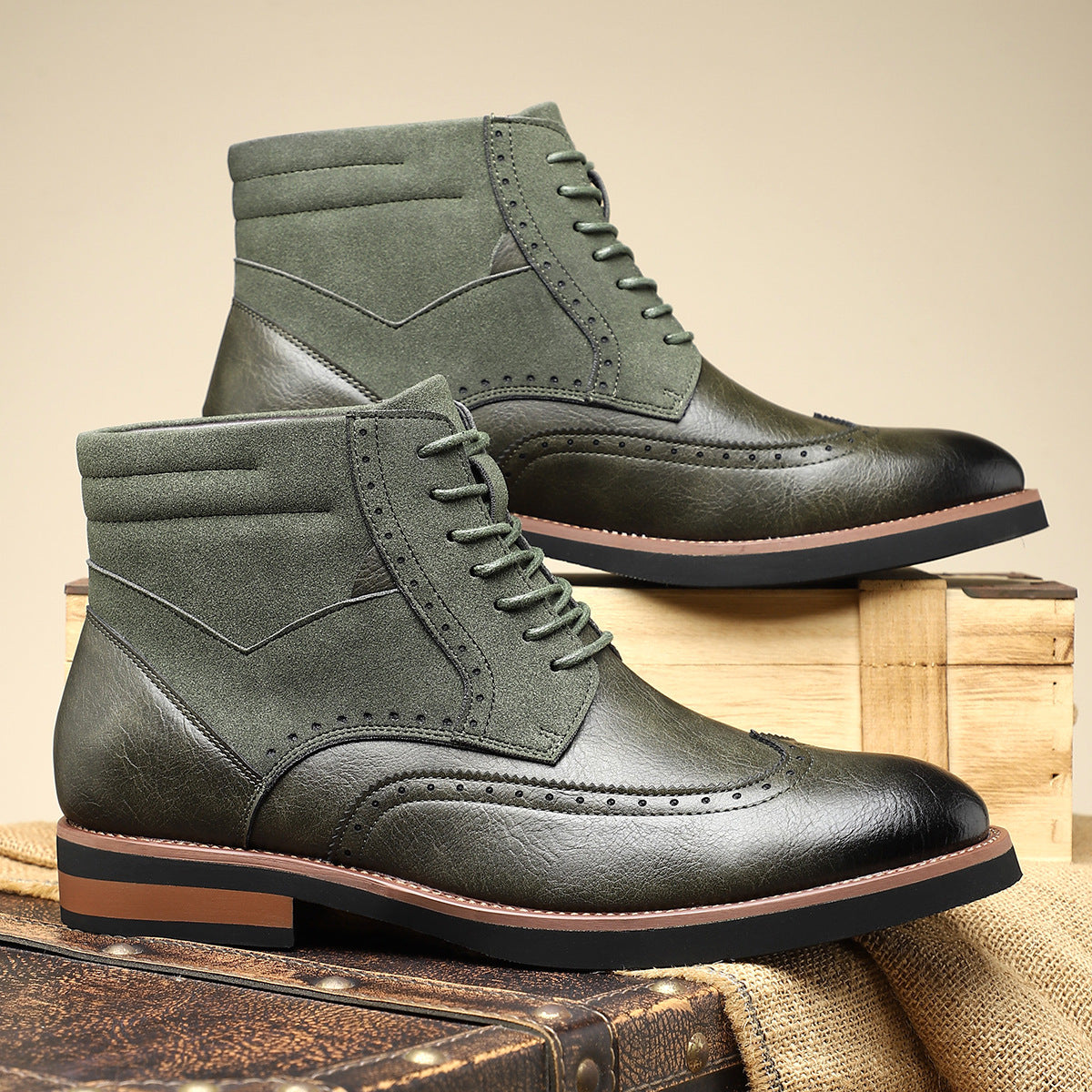 British Style Retro Martin Boots Mid-top Carved Men's