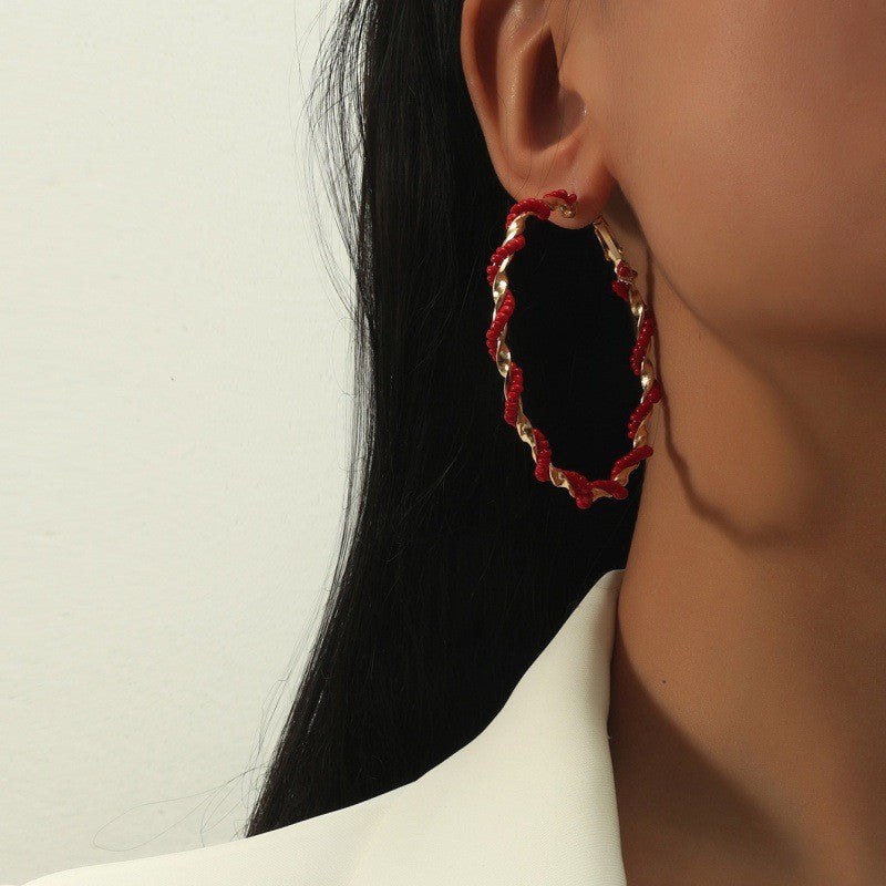 Pearl-like Female Circle Exaggerated Round Earrings