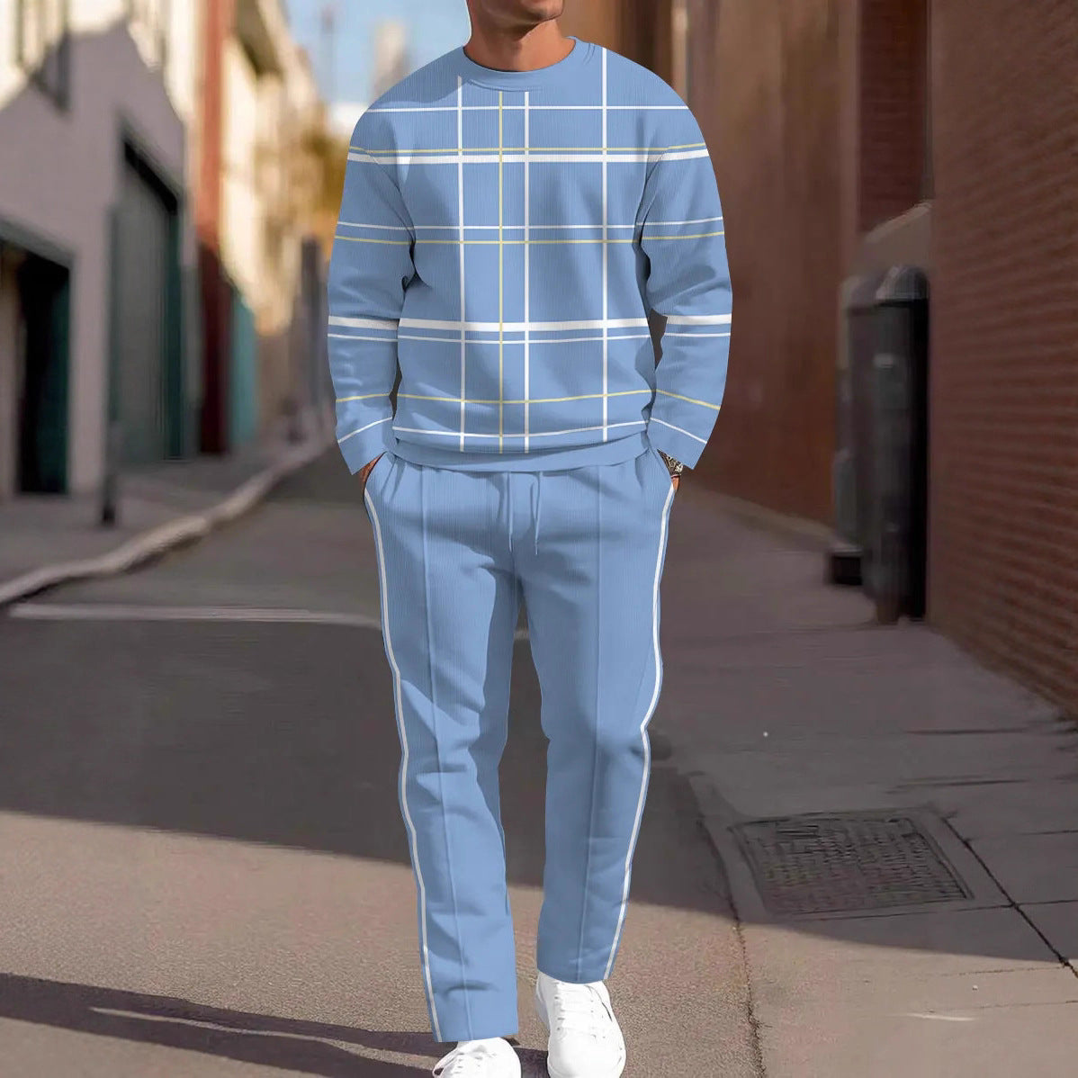 Autumn Casual Fashion Men's 3D Digital Print Round Neck Loose Sweatshirt And Sweatpants Set