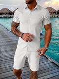 Men's Casual Button-up Short-sleeve Top And Shorts Two-piece Set