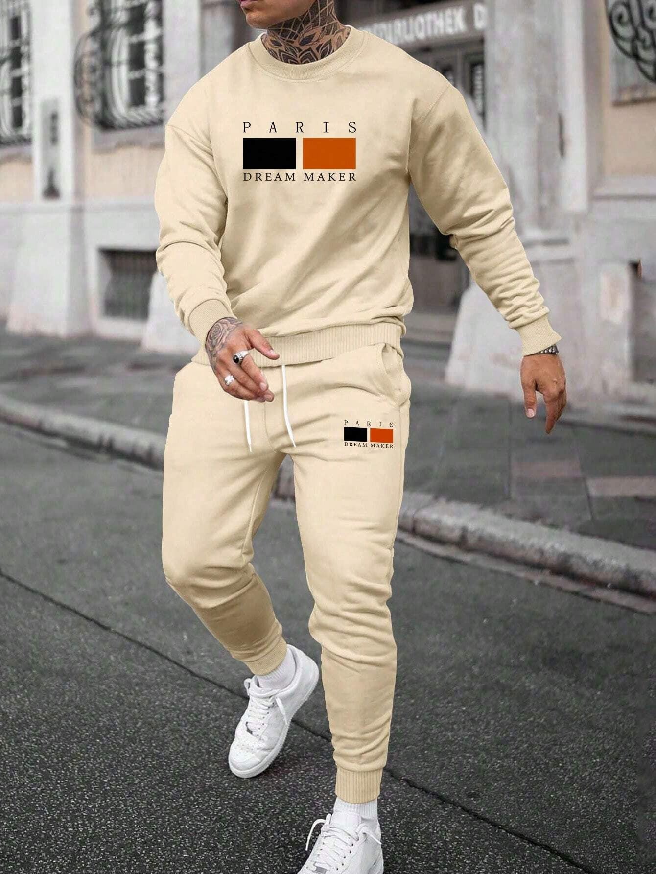Round Neck Sweater Casual Sports Suit European Size Men's Clothing