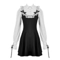 Gothic Dark Cute Lace Black And White Long-sleeved Dress