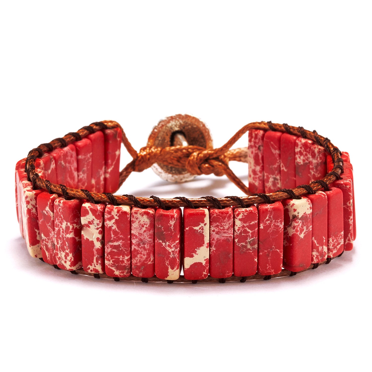 Hand-woven Single-layer Leather Colored Imperial Stone Bracelet