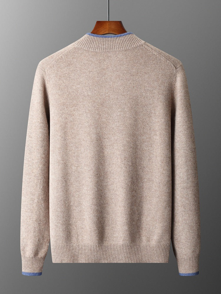 Men's Color-blocked Semi-high Neck Zip-up Wool Fashion Trendy Set