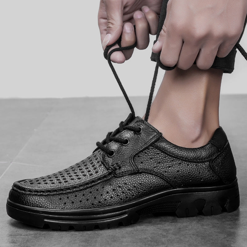 Outdoor Leather Shoes Low-cut Lace-up Casual Shoes Cowhide Work Boots