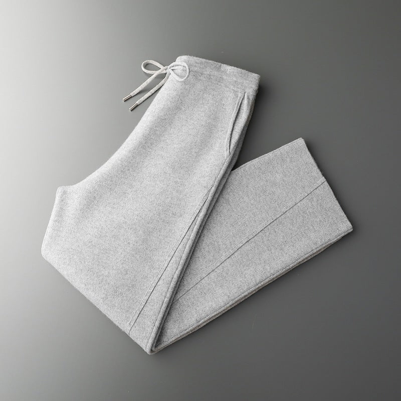 Seamless Hoodie Pure Wool Men's Knitted Pants With Drawstring Two-piece Set