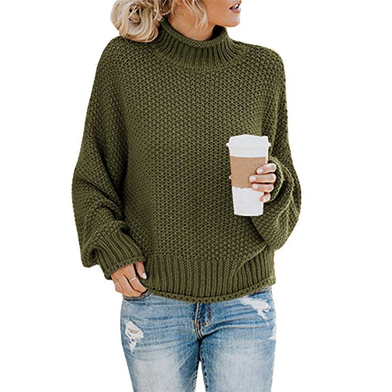 Solid Turtleneck Pullover Sweater Winter Fashion Casual Knitted Long-Sleeved Top Women's Clothing