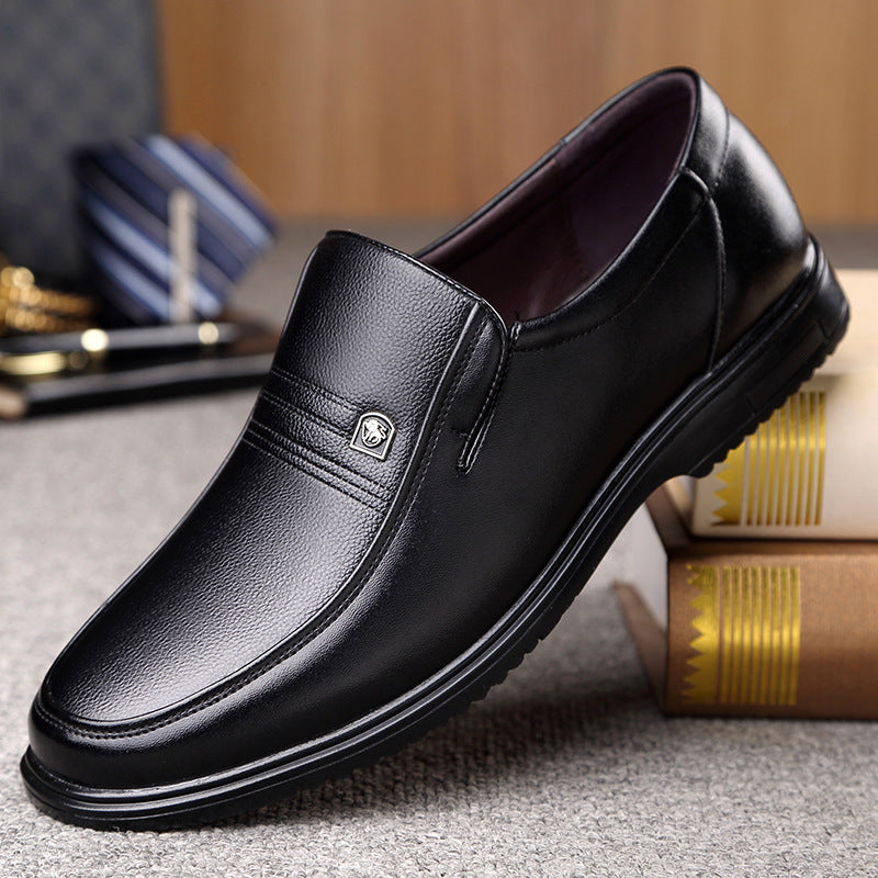 Men's Leather Genuine Flat Sole Round Toe Soft Sole Non-slip Casual Shoes For Middle-aged