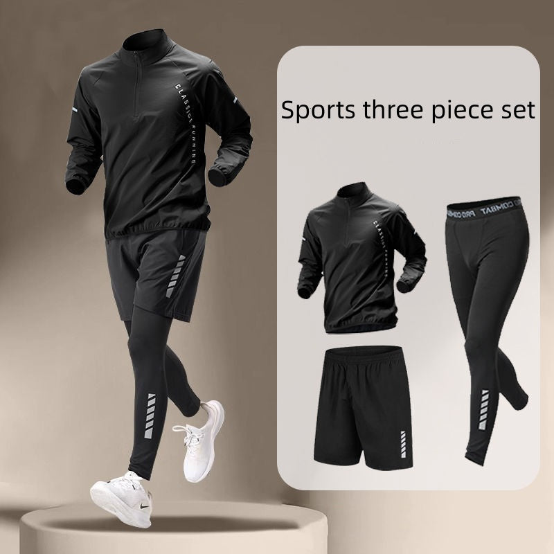 Fitness Set Men's Ice Silk Quick-dry Summer Sportswear Short Sleeve