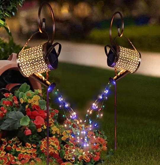 1   2pcs Watering Can Lights, Copper Solar Garden Lights For Outdoor  Pathway  Yard Deck  Lawn Patio