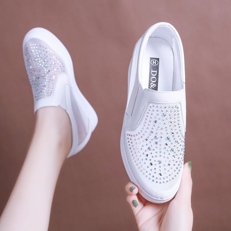 Womens Breathable Mesh Hidden-heel White Sneakers