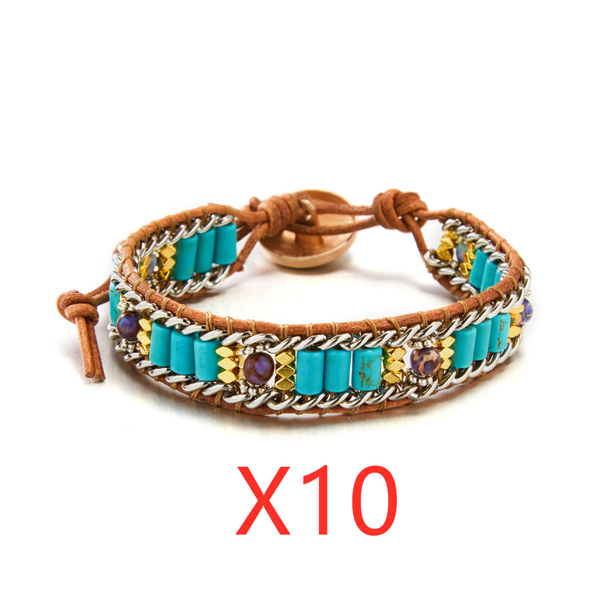 Hand-woven Single-layer Leather Colored Imperial Stone Bracelet