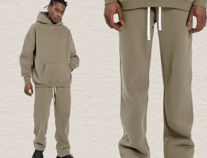 Men's Hooded Sweatshirt Fleece-lined Loose Sweatshirt Set