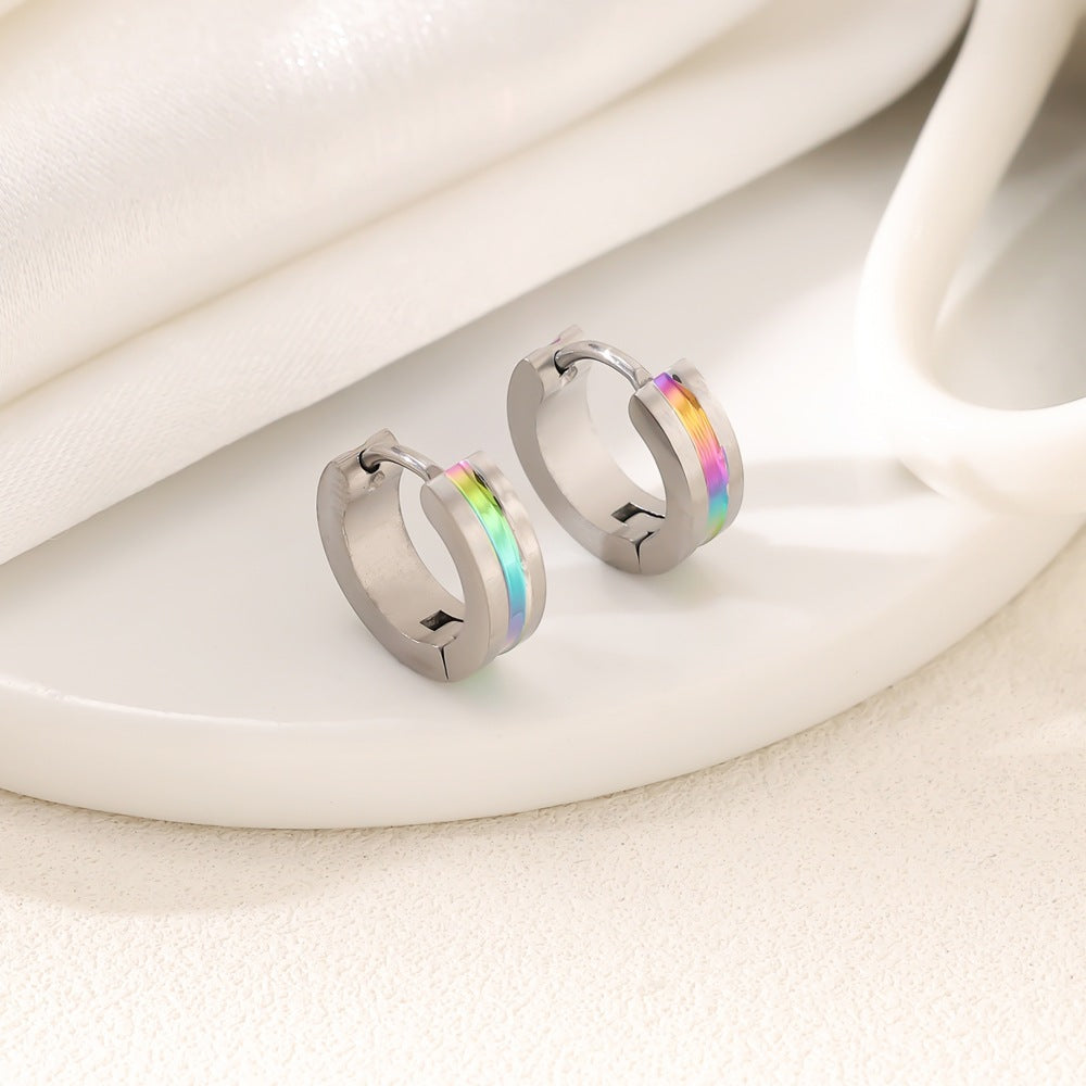 Colorful Circle Simple Stainless Steel Earrings