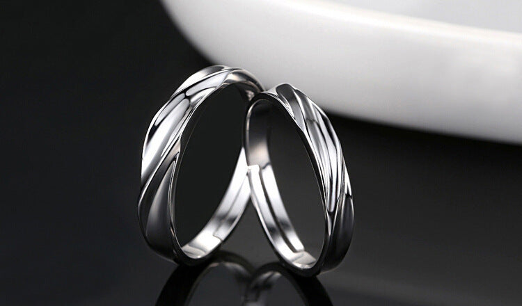 New S925 Sterling Silver Water Ripple Couple Ring Ring Love Interwoven Ring Korean Valentines Day Birthday Gift