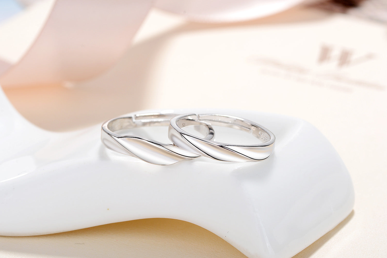 New S925 Sterling Silver Water Ripple Couple Ring Ring Love Interwoven Ring Korean Valentines Day Birthday Gift