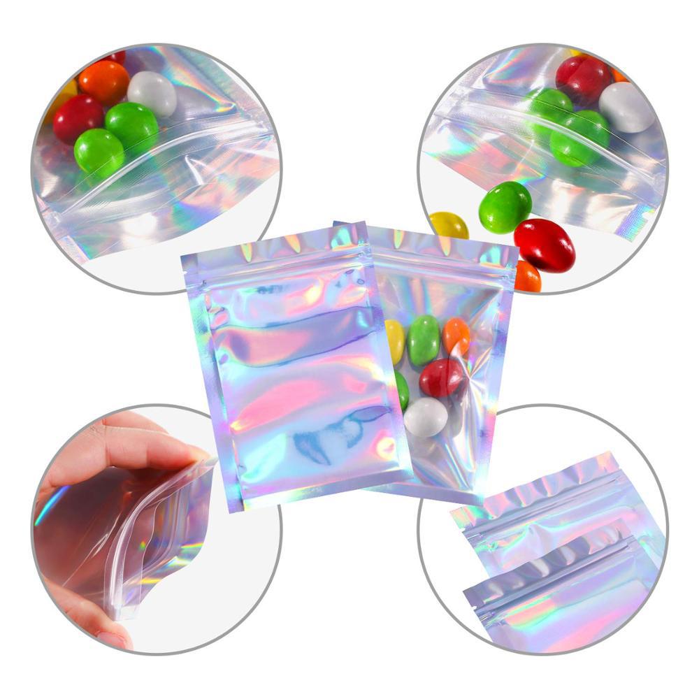 Holographic Rainbow Film Sealed Bag Earrings Ring Jewelry Small Bag Mobile Phone Case Laser Ziplock Bag Jewelry Packaging Bag