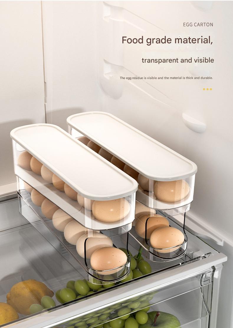 Home Use Slide-Out Egg Tray Refrigerator Side Door Automatic Egg Dispenser Kitchen Countertop Egg Storage Container With Anti-Break Design