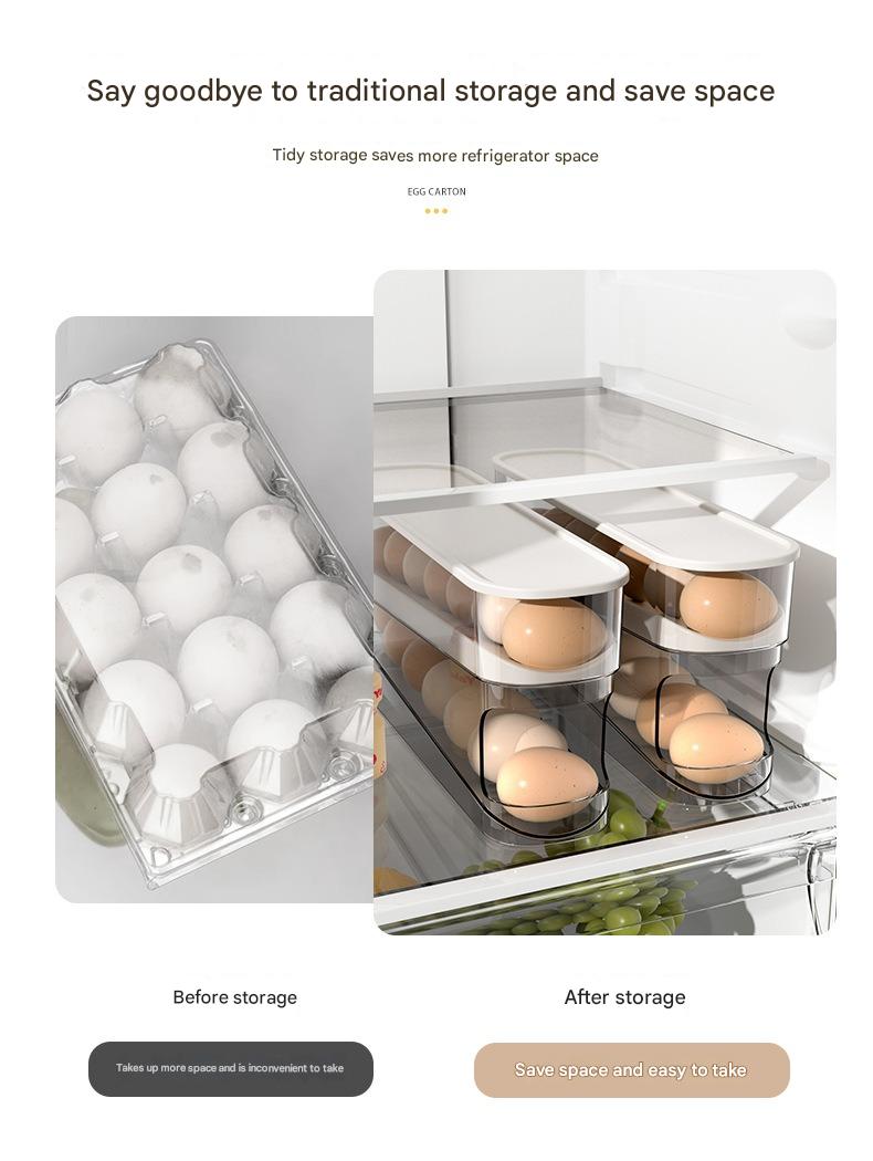 Home Use Slide-Out Egg Tray Refrigerator Side Door Automatic Egg Dispenser Kitchen Countertop Egg Storage Container With Anti-Break Design