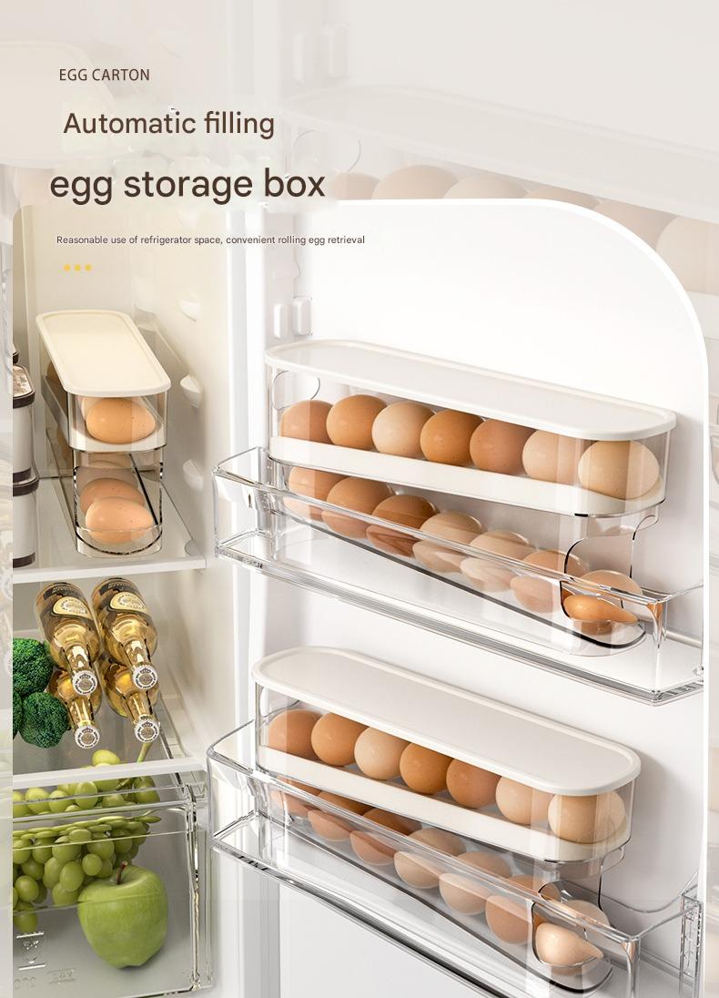 Home Use Slide-Out Egg Tray Refrigerator Side Door Automatic Egg Dispenser Kitchen Countertop Egg Storage Container With Anti-Break Design