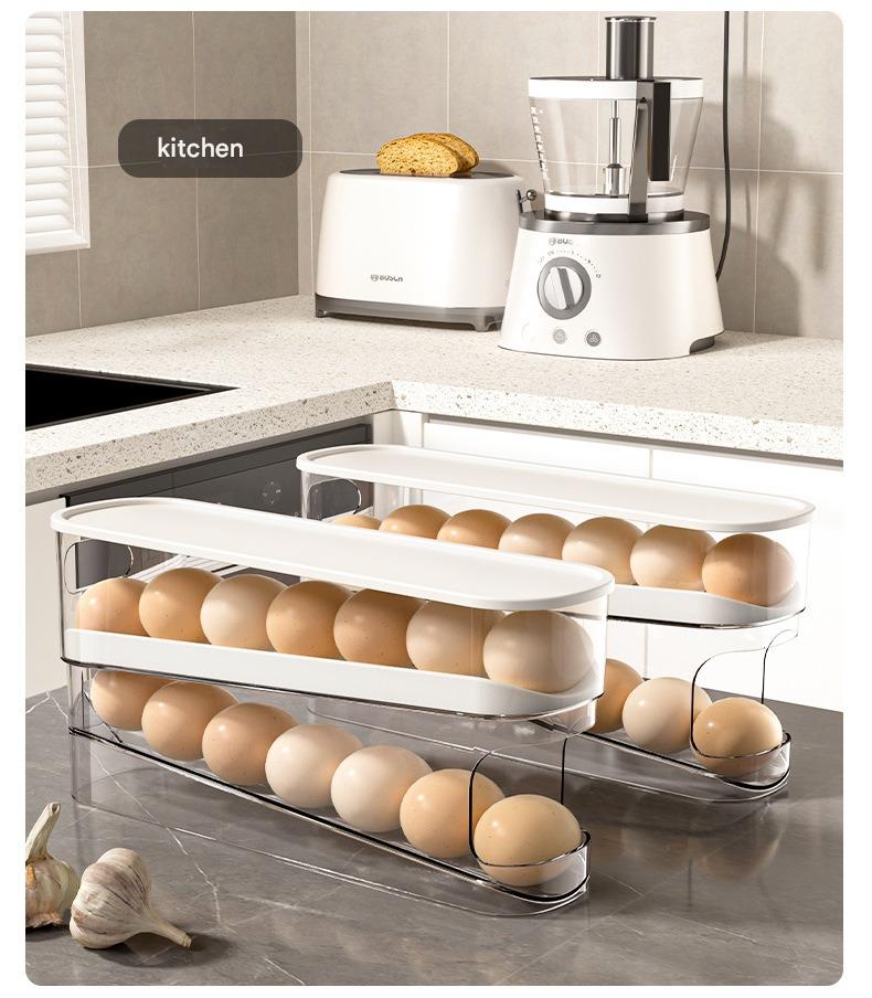 Home Use Slide-Out Egg Tray Refrigerator Side Door Automatic Egg Dispenser Kitchen Countertop Egg Storage Container With Anti-Break Design