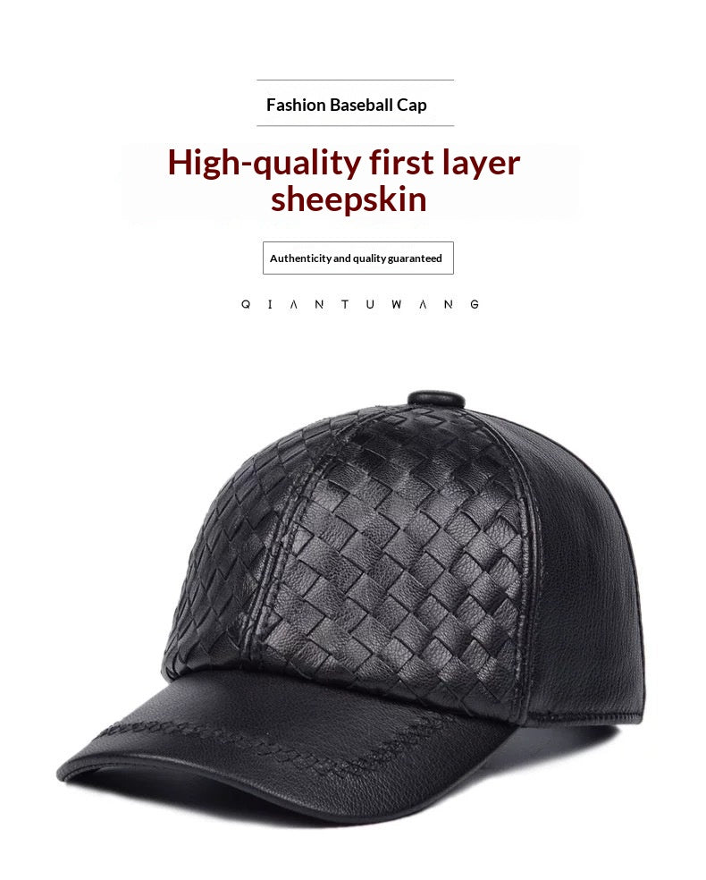 New Mens Genuine Leather Winter Hat Goat-skin Baseball Cap