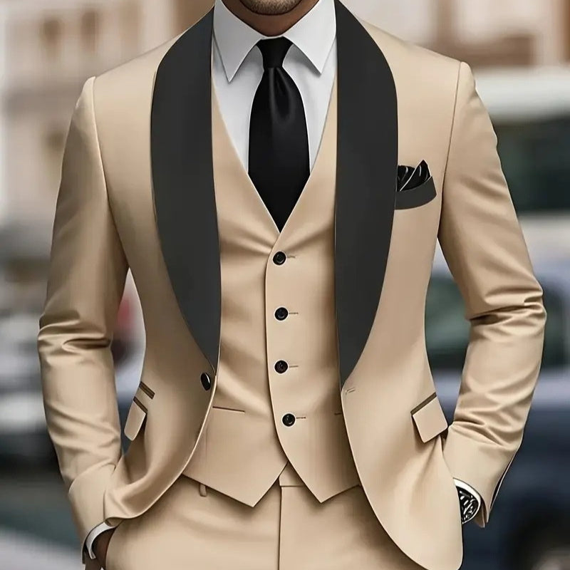 Mens Business-Casual Three-Piece Suit Korean-Style Slim Fit