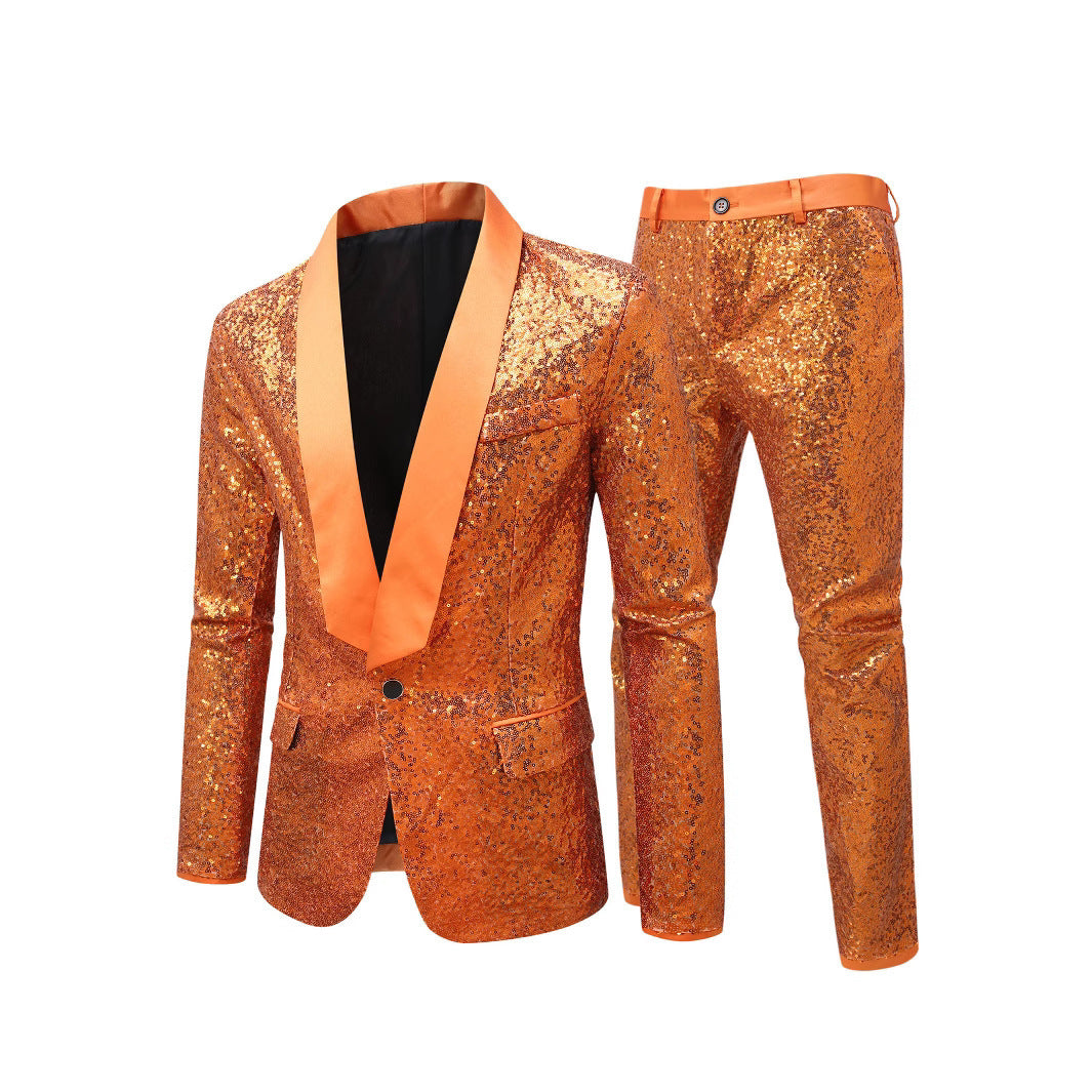 Men's New Foreign Trade Orange Banquet Stage Two-piece Suit