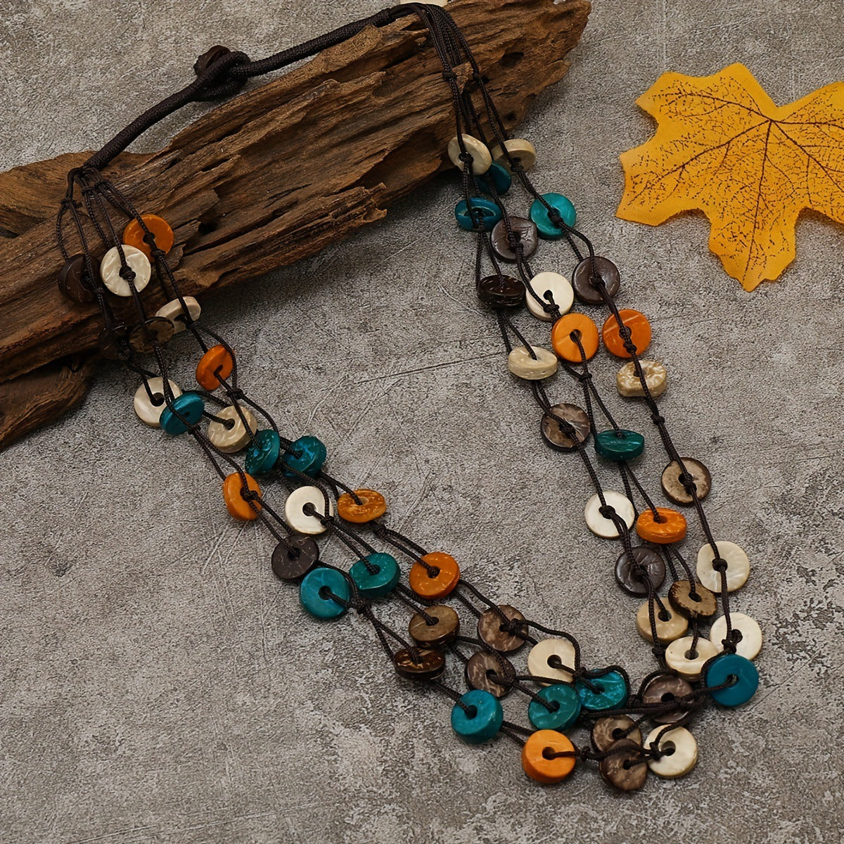 Vintage Womens Multi-layered Colorful Coconut-shell Hand-woven Necklace