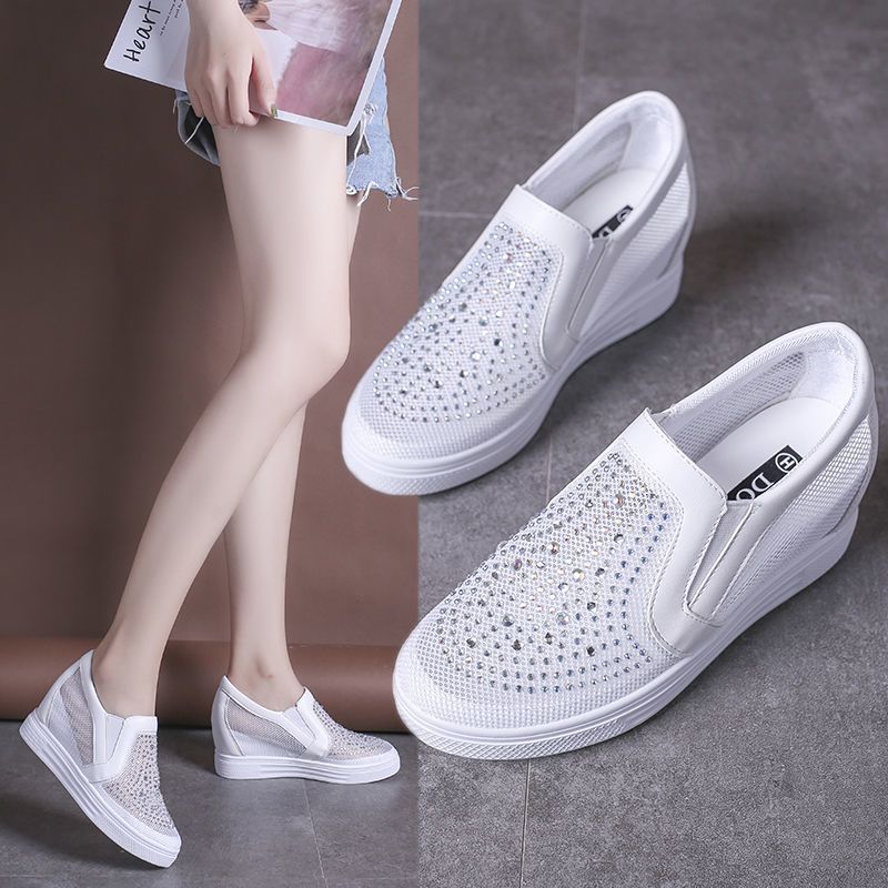 Womens Breathable Mesh Hidden-heel White Sneakers