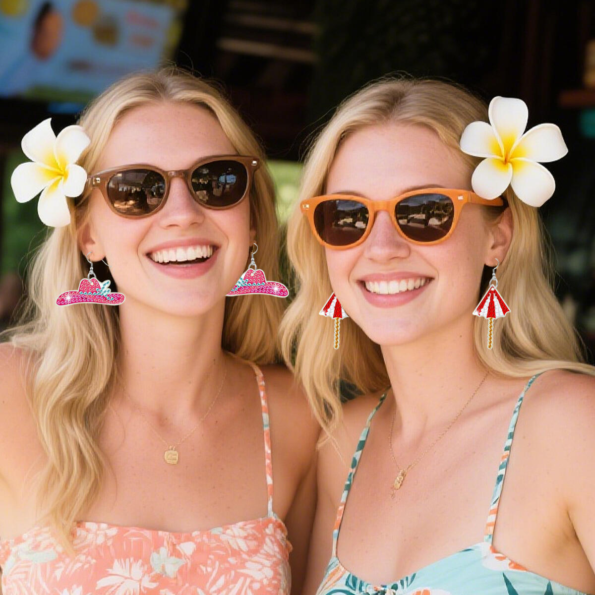 10 Pair Hawaii Theme Rhinestone Painting Earrings