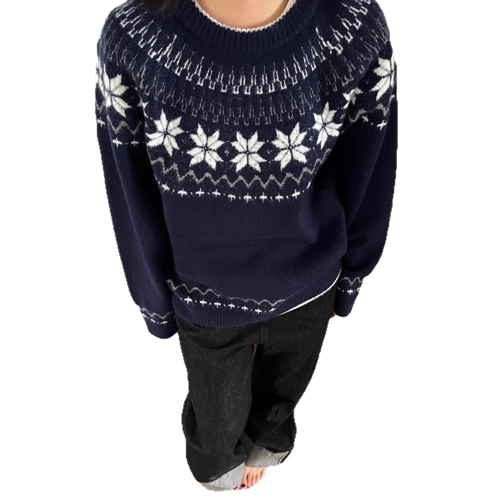 Mens Retro Jacquard Pullover Knit Sweater