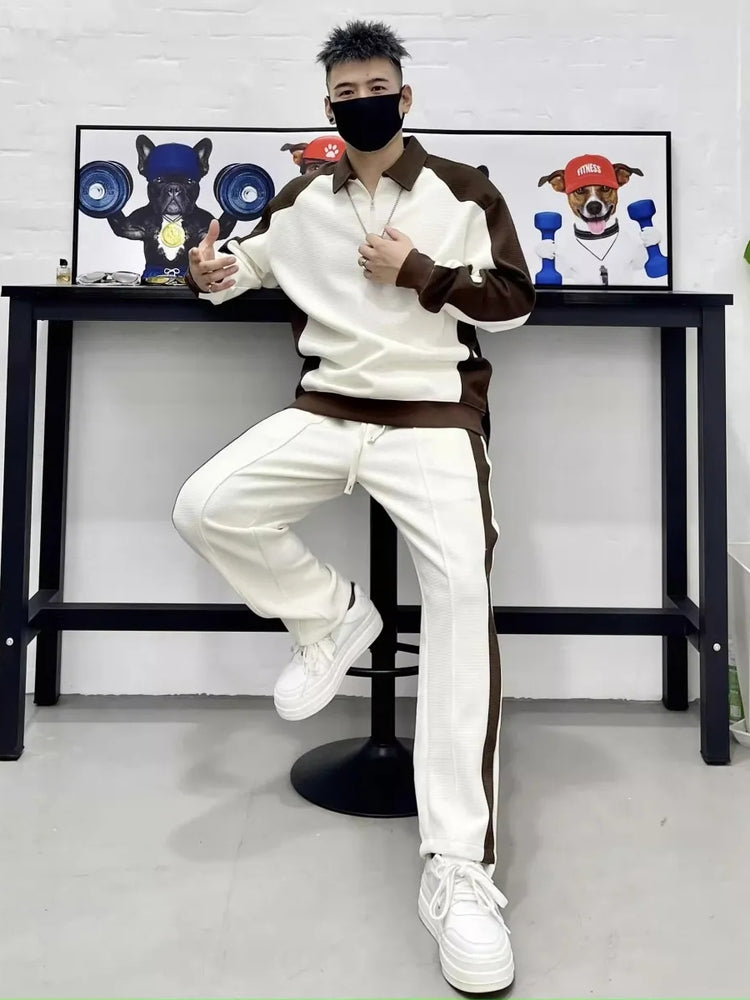 Men's Simple Striped Color-block Hooded Sweatshirt Set