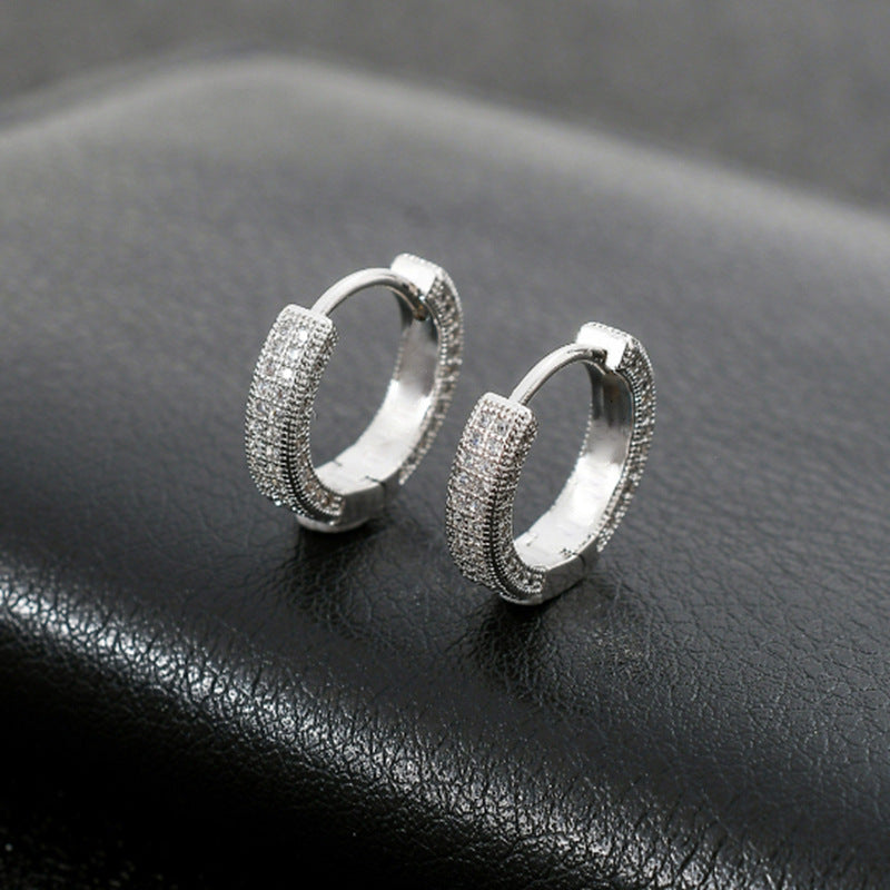 1 Pair Men's Hip Hop Zircon Hoop Earrings,Sparkling, Sleek Luxury,Versatile And Stylish