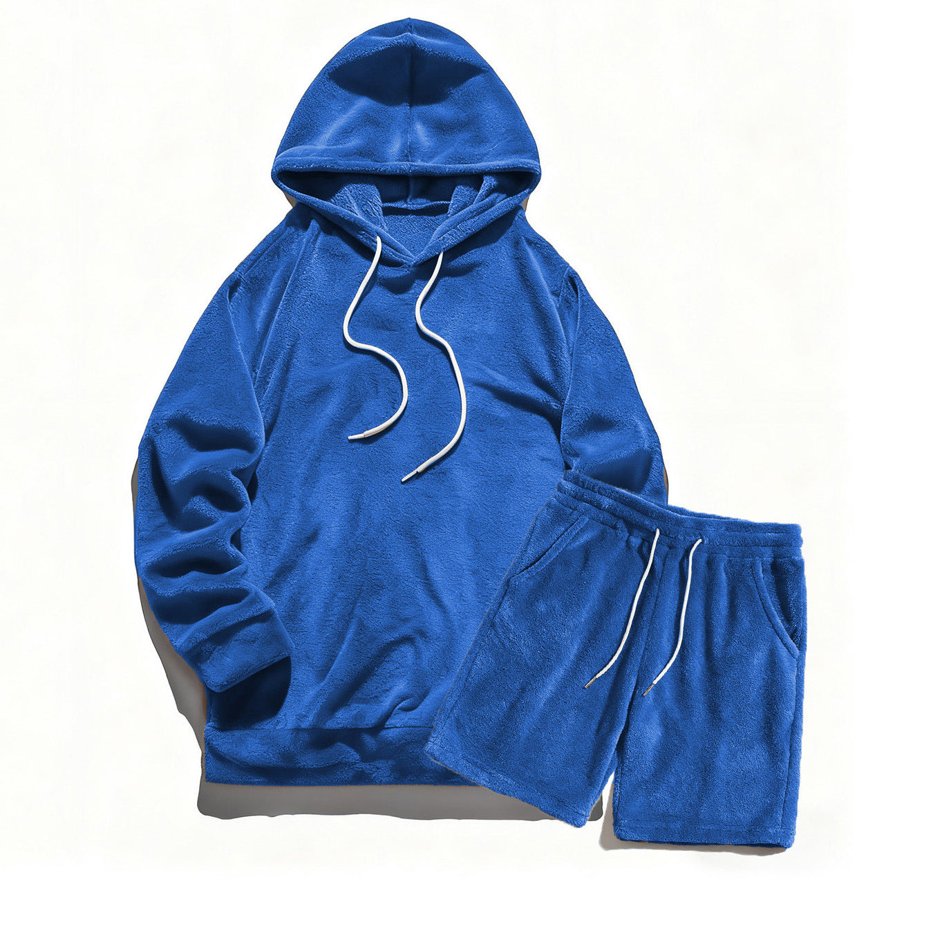 Plus Size Hooded Men's Sweatshirt Coral Fleece Jacket Shorts Set