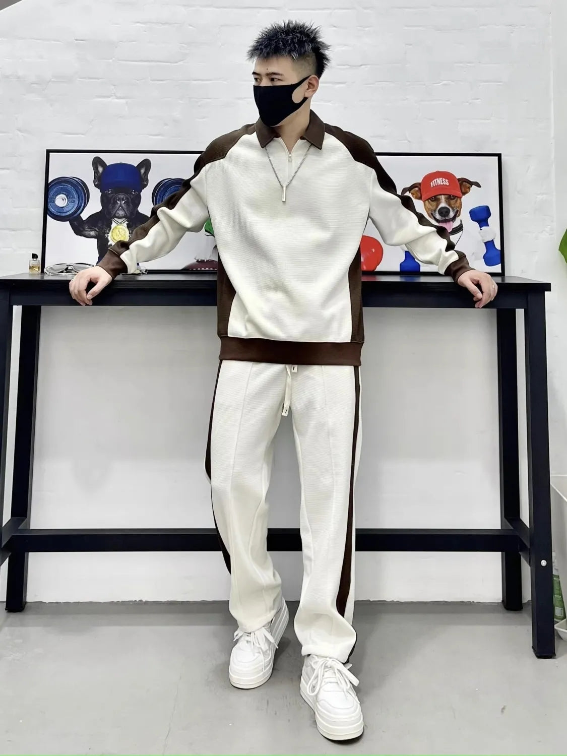 Men's Simple Striped Color-block Hooded Sweatshirt Set