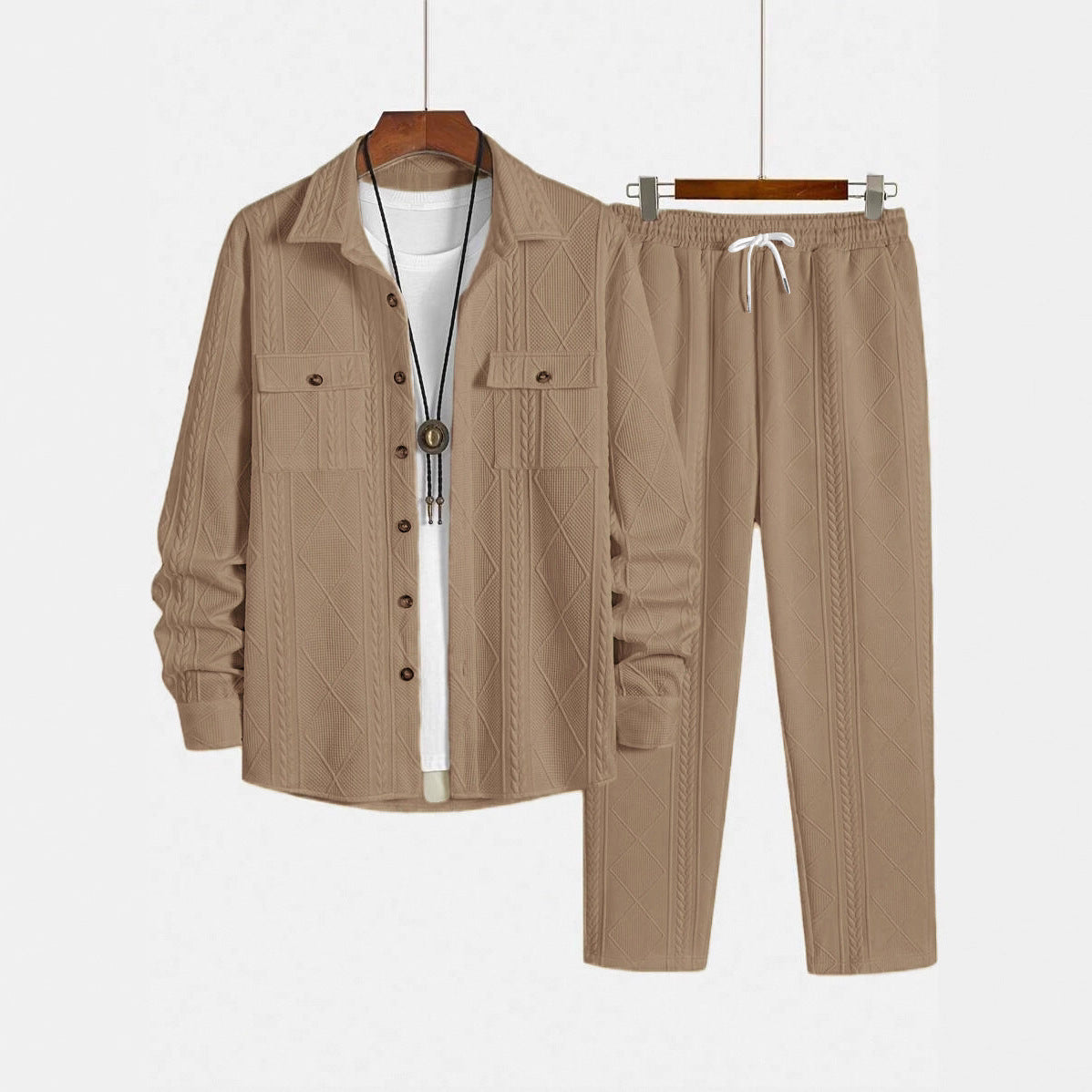 Men's Solid-Colored Casual Simple Loose Set With Lapel