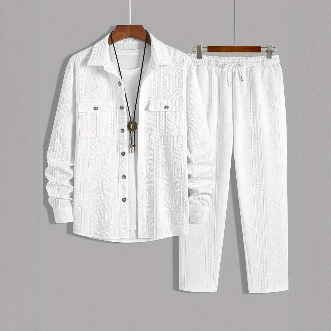 Men's Solid-Colored Casual Simple Loose Set With Lapel