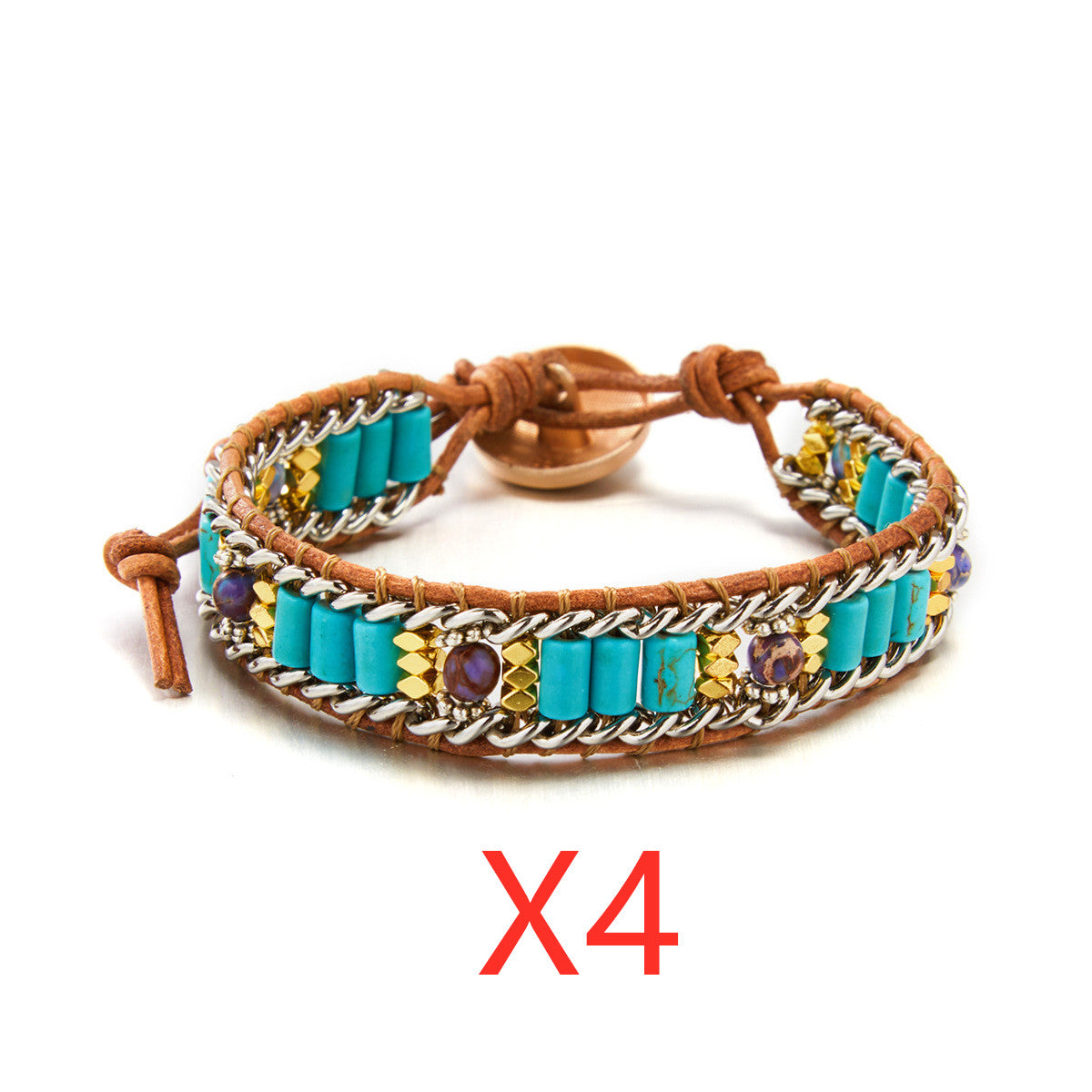 Hand-woven Single-layer Leather Colored Imperial Stone Bracelet