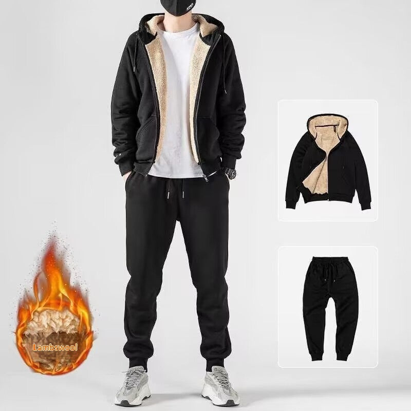 Fleece-lined Extra-thick Trendy Corduroy Lambswool Sportswear Set