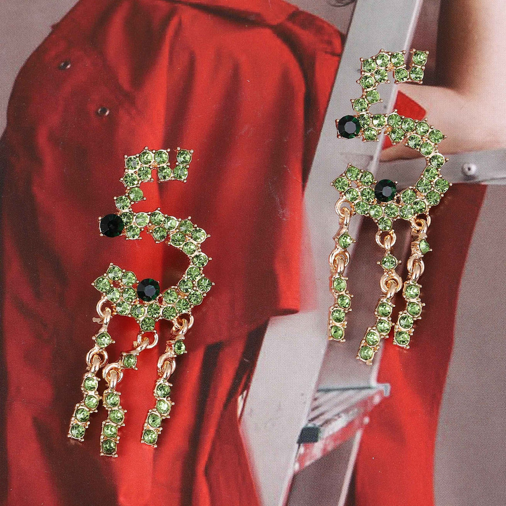 Alloy Stud Earrings With Diamond-encrusted Numerals And Tassel Detailing