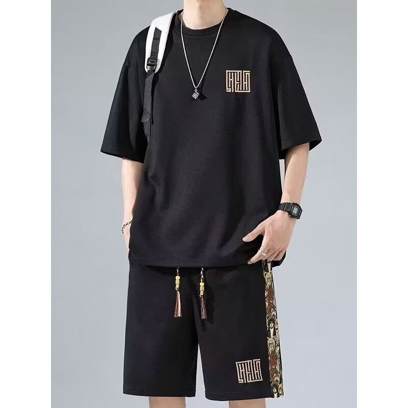 Waffle Embroidery Summer Loose All-match Short Sleeve Two-piece Set