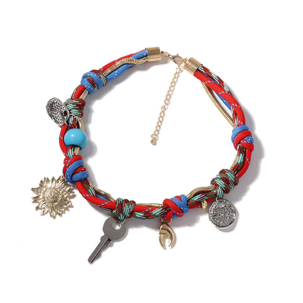 Retro Floral Key Braided Rope Bracelet