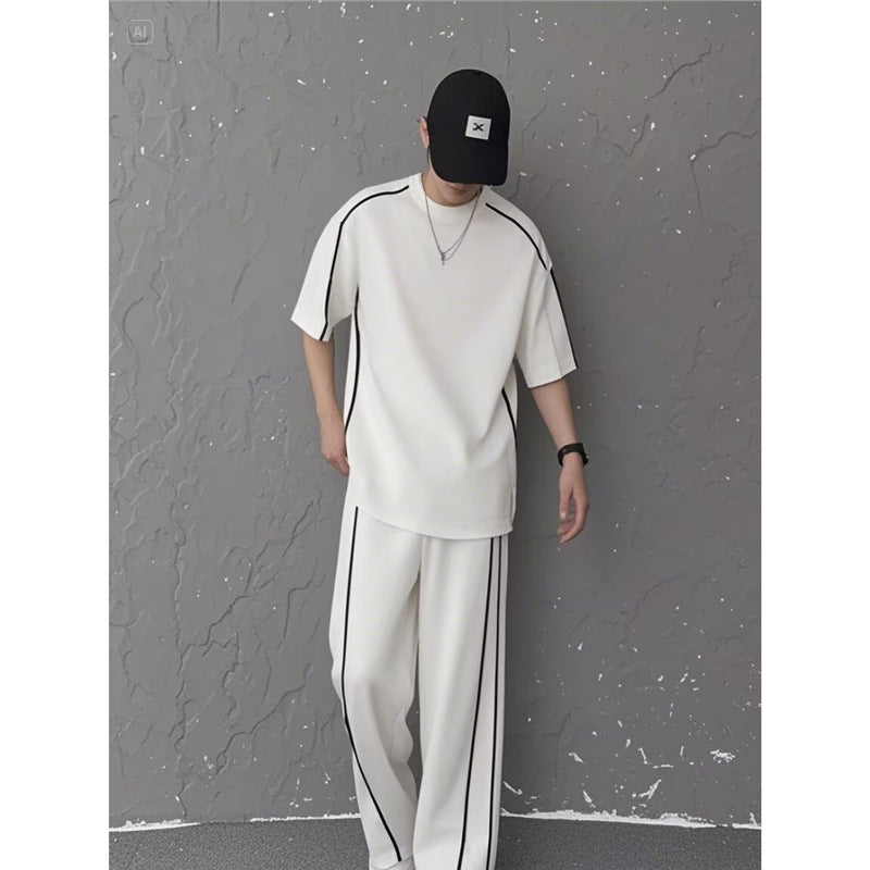 Summer New Color-blocking Trim Design Sporty Casual Two-piece Set