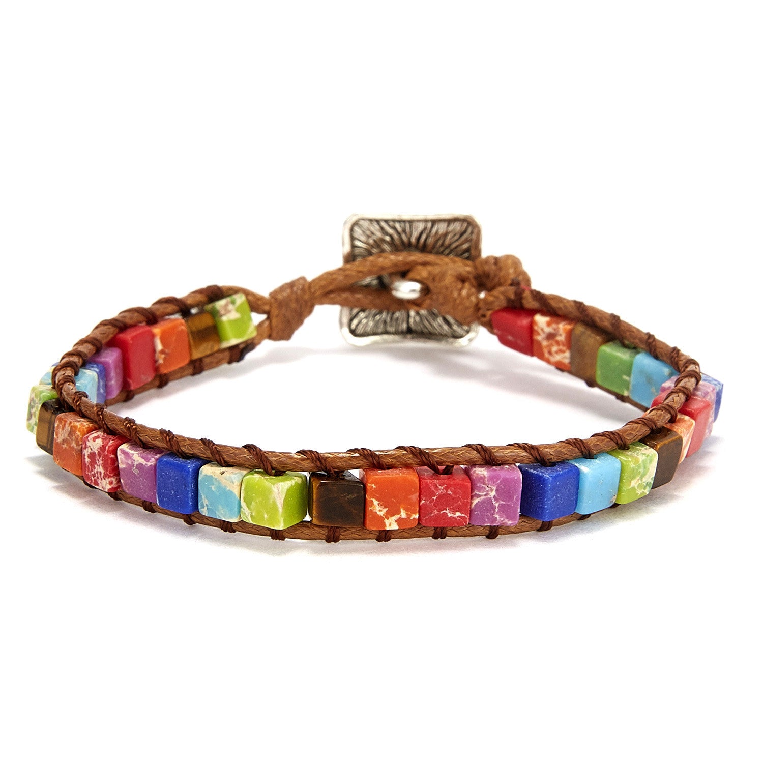Hand-woven Single-layer Leather Colored Imperial Stone Bracelet