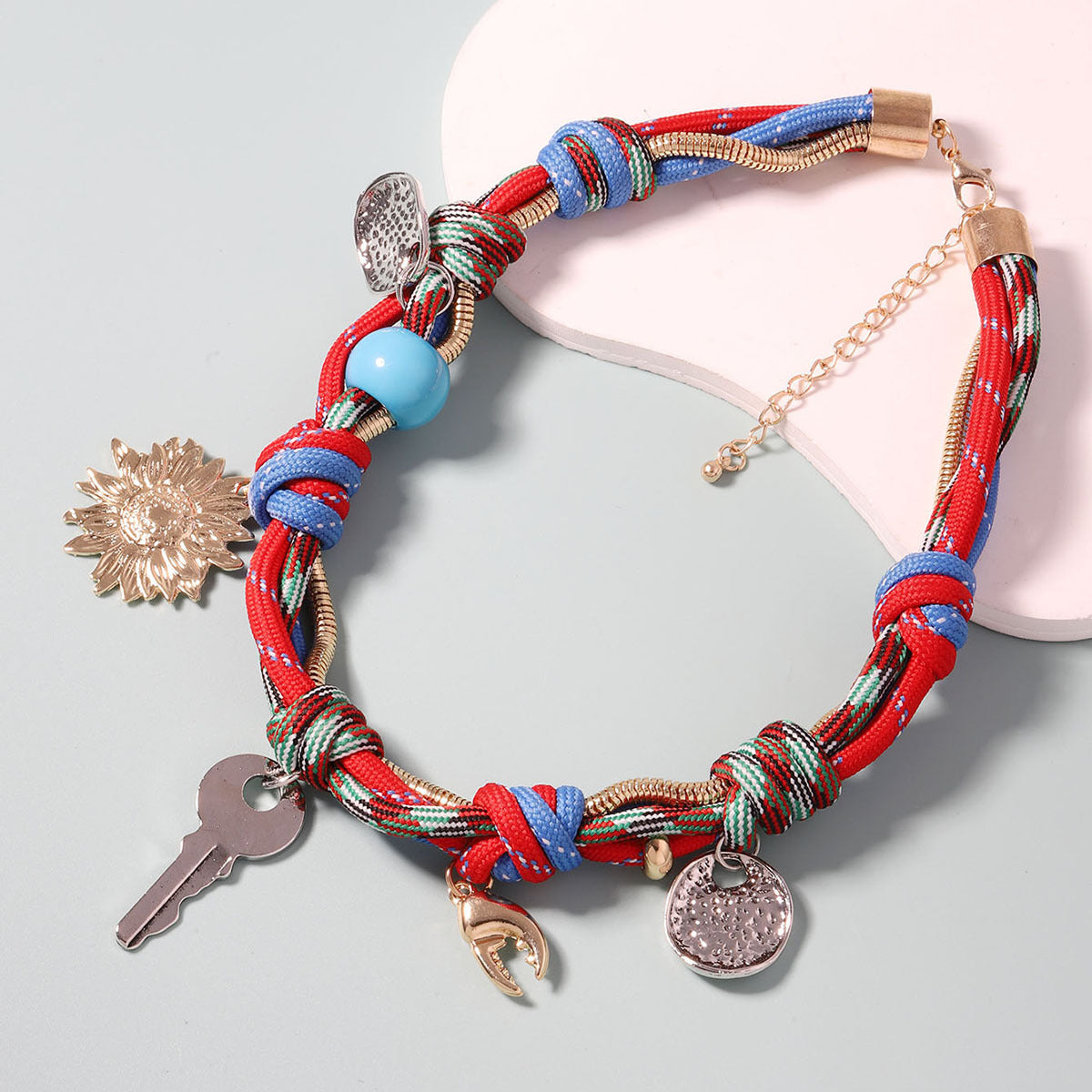 Retro Floral Key Braided Rope Bracelet