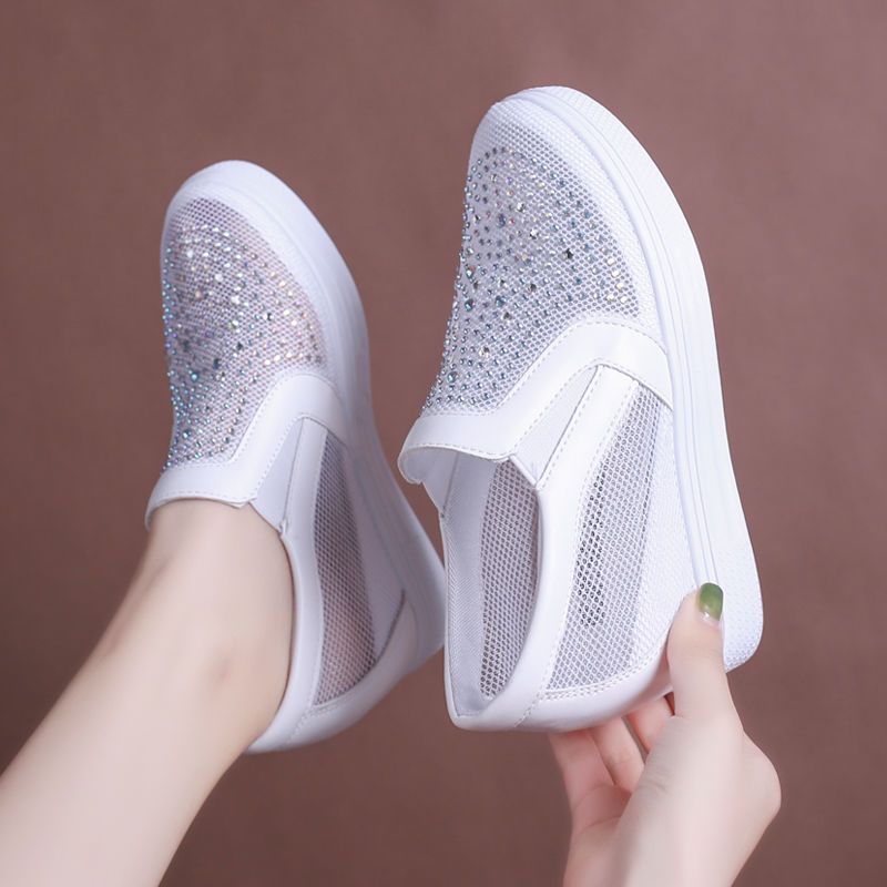 Womens Breathable Mesh Hidden-heel White Sneakers