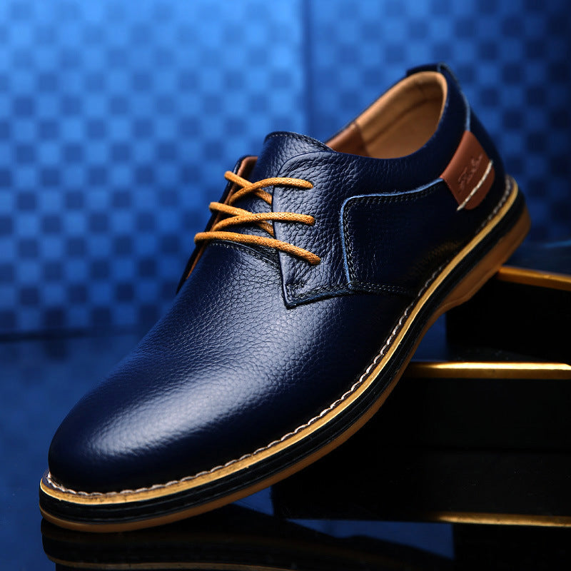 Low Cut Lace Up Casual Leather Shoes With Hand Stitched Detailing