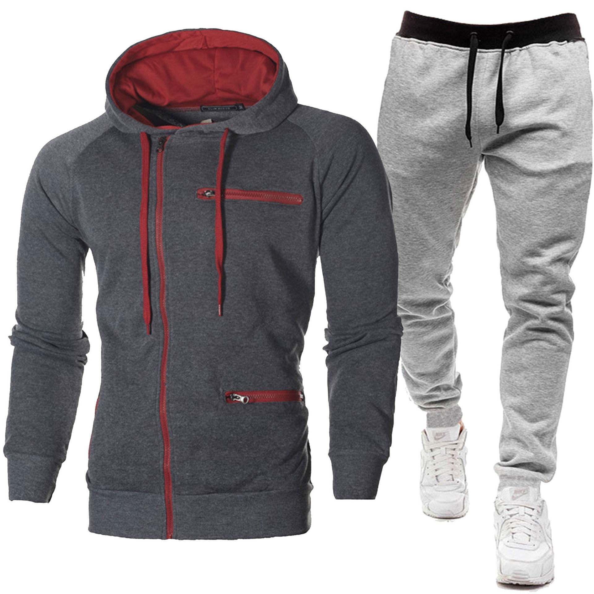 Men's Solid Color Sports Casual Jacquard Sweatshirt Fleece Hooded Cardigan Men's Suit