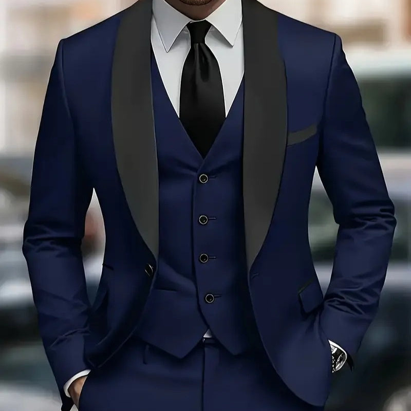 Mens Business-Casual Three-Piece Suit Korean-Style Slim Fit